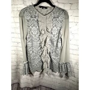 WALTER BAKER LADIES GRAY LACE DETAIL LONG SLEEVE SHIRT SZ‎ (S)   WORN ONCE EUC